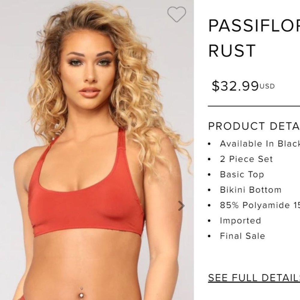 NWT Fashion Nova Rust Passiflora Bikini Top - Picture 1 of 7